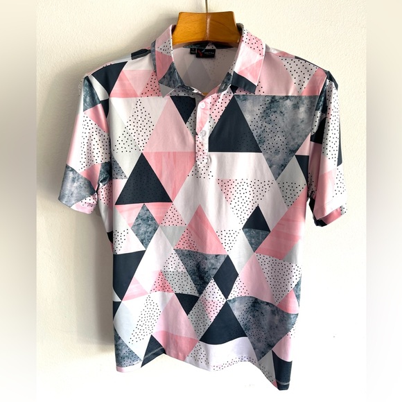 Yatta Performance Golf  Polo Shirt geometric triangle Casual Confort Men’s L - Picture 1 of 7